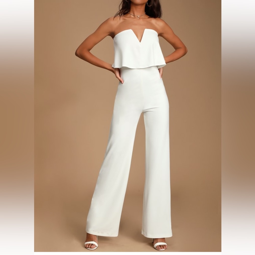Lulus Power of love white strapless jumpsuit